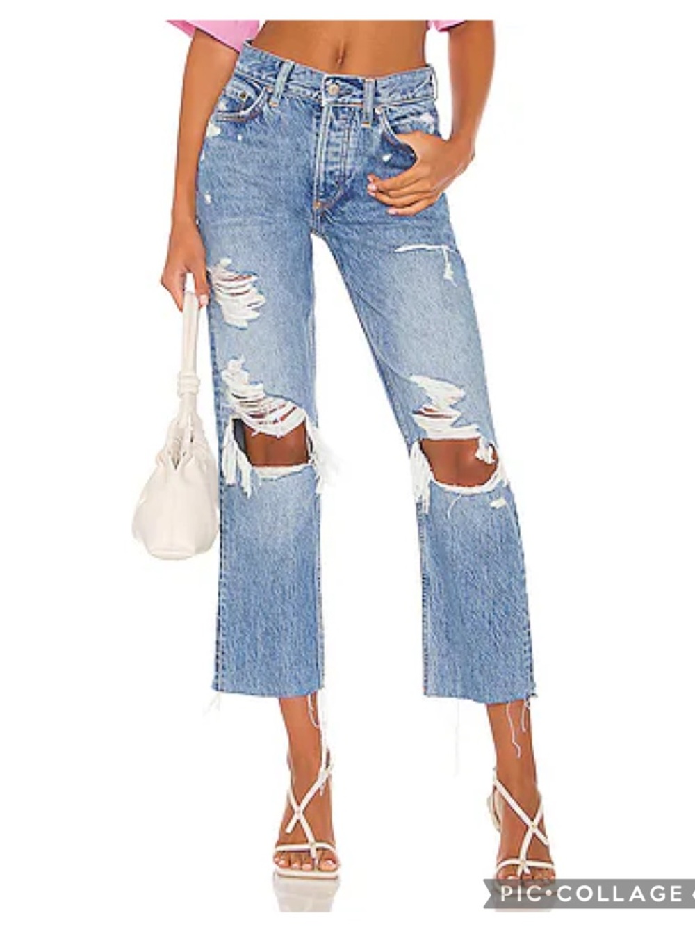 EUC Boyish The Tommy High Waist Rigid Straight Ripped Jeans in Angel Heart